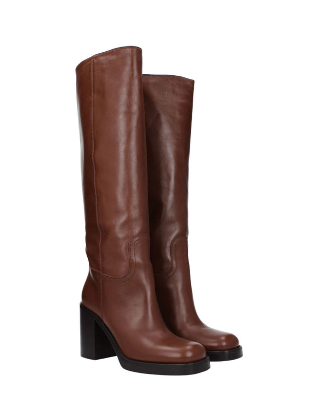 Brown Leather High Heel Boots