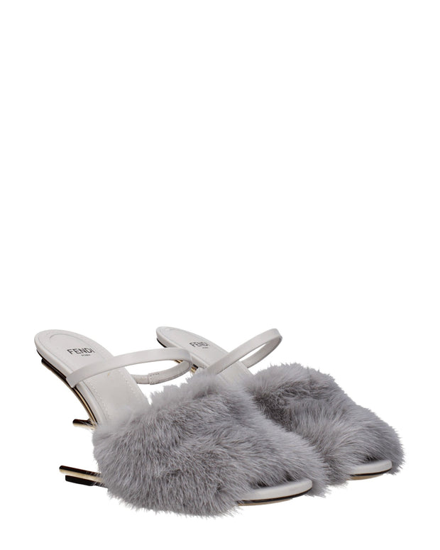 Gray Mink Slippers Sandals
