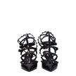 Black Leather Stiletto Heel Sandals