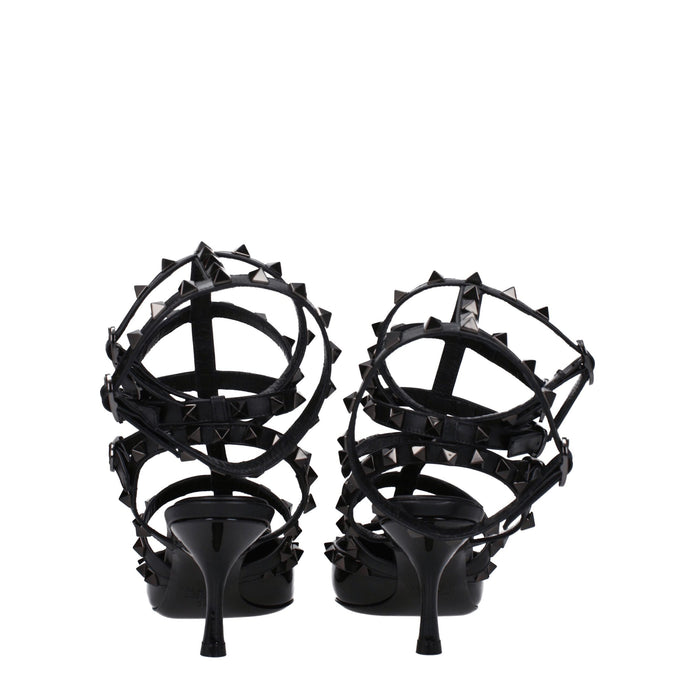 Black Leather Stiletto Heel Sandals