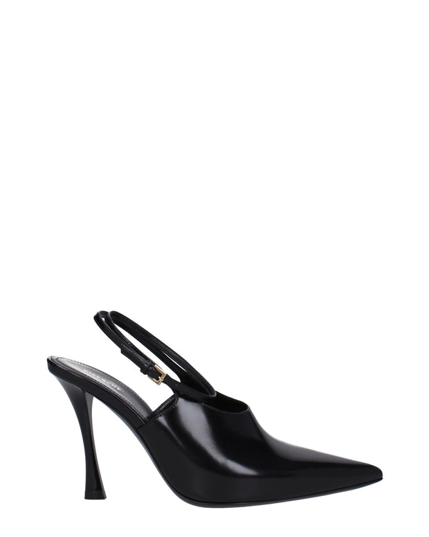 Black Leather High Heel Pumps