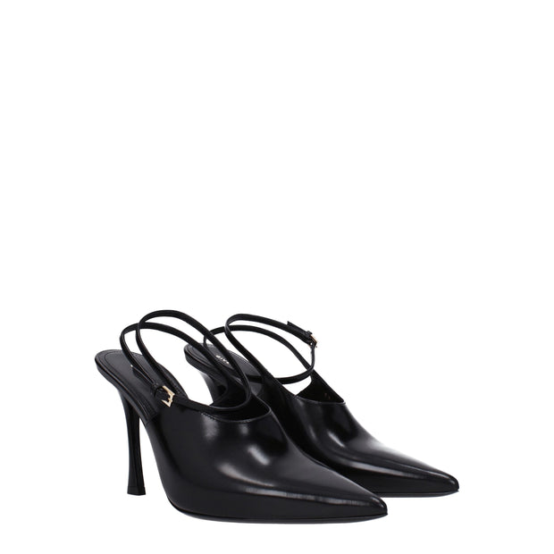 Black Leather High Heel Pumps