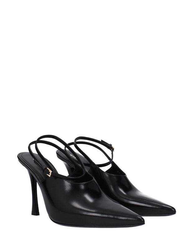 Black Leather High Heel Pumps