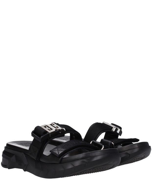 Black Fabric Slippers Sandals