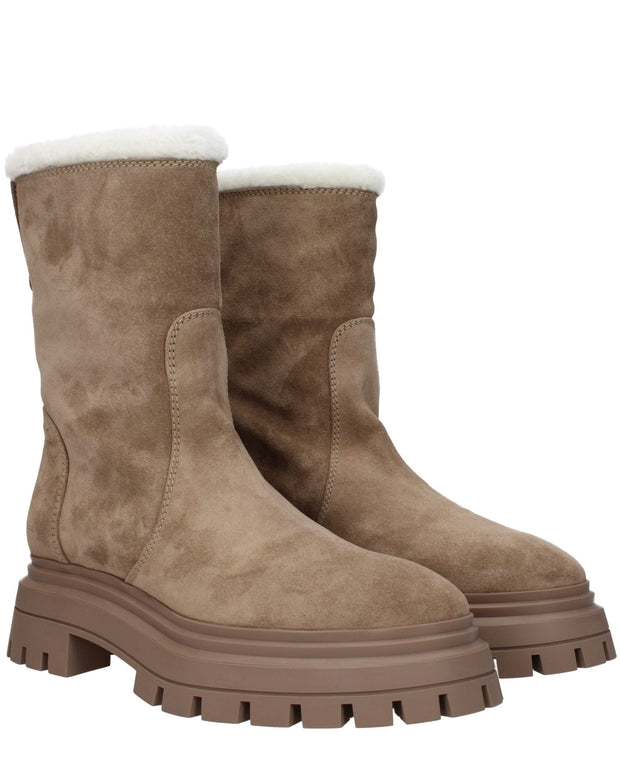 Beige Leather Ankle Boots