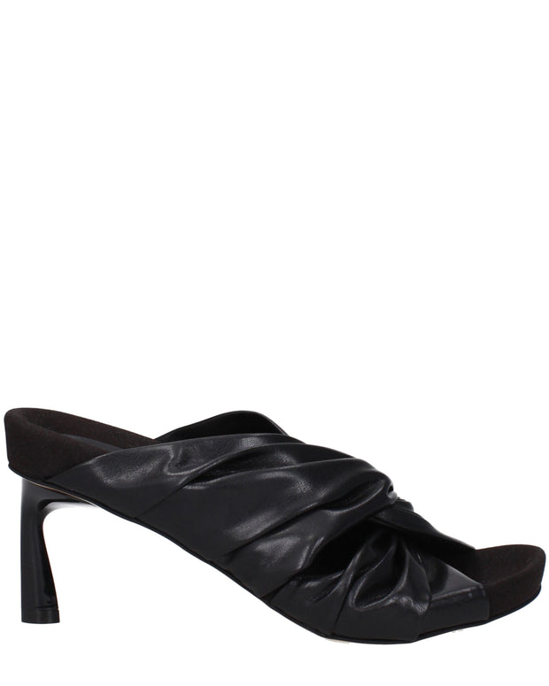 Black Leather Stiletto Heel Sandals