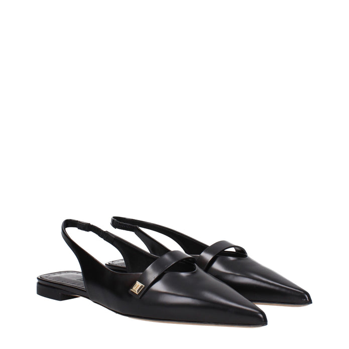 Black Leather Ballet Flats