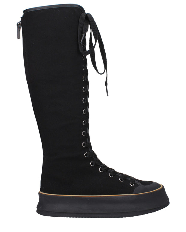 Black Fabric Lace-Up Boots