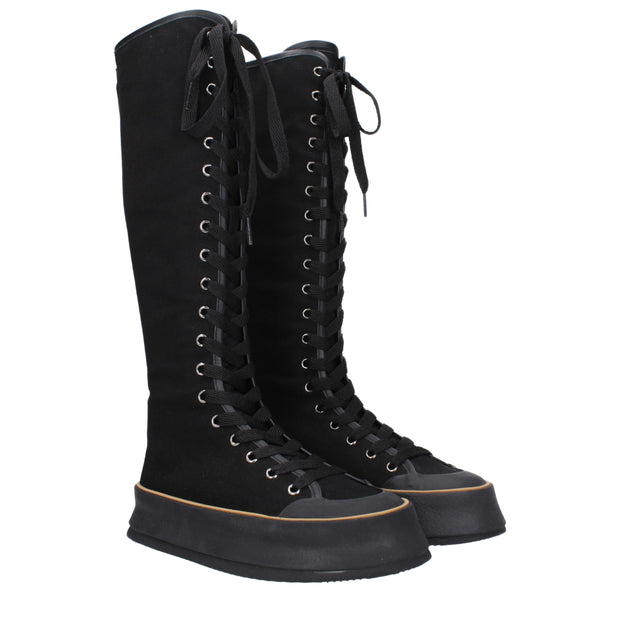 Black Fabric Lace-Up Boots