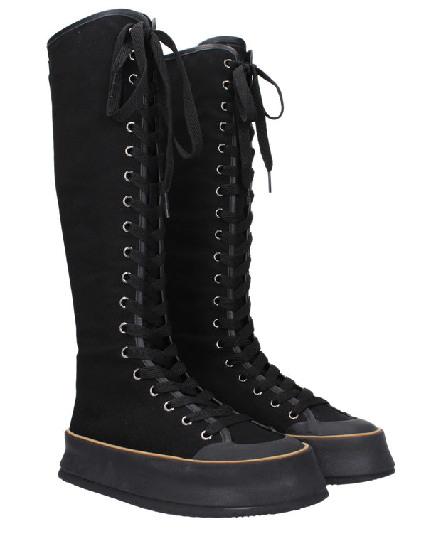 Black Fabric Lace-Up Boots