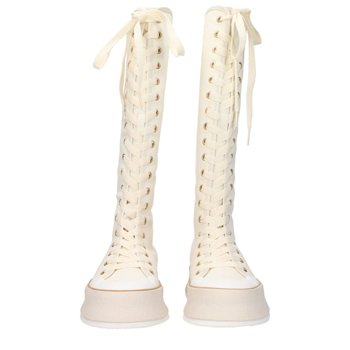 Beige Fabric Lace-Up Boots