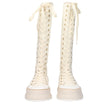 Beige Fabric Lace-Up Boots