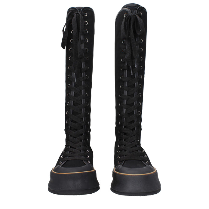 Black Fabric Lace-Up Boots
