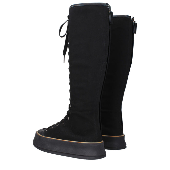 Black Fabric Lace-Up Boots