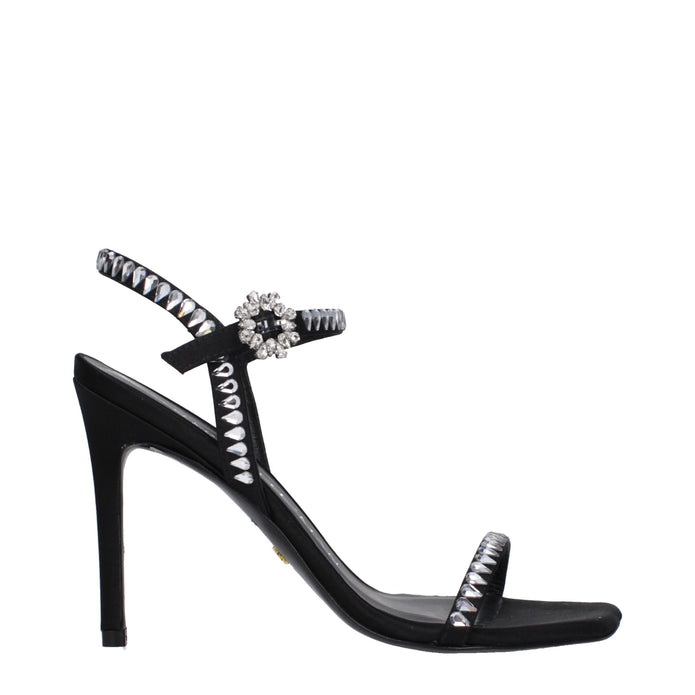 Black Satin Stiletto Heel Sandals