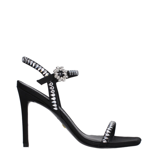 Black Satin Stiletto Heel Sandals