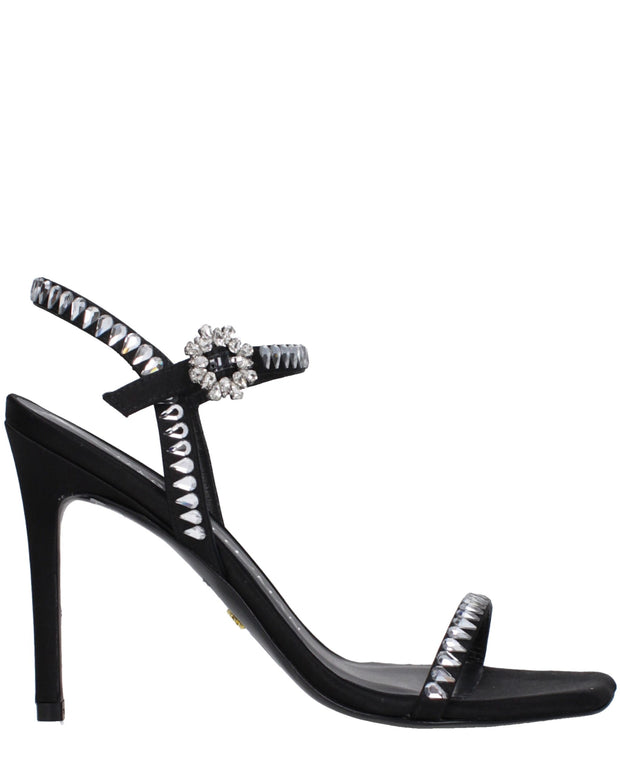 Black Satin Stiletto Heel Sandals