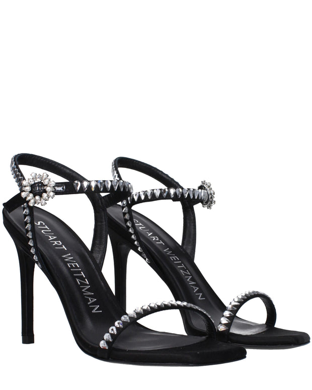 Black Satin Stiletto Heel Sandals