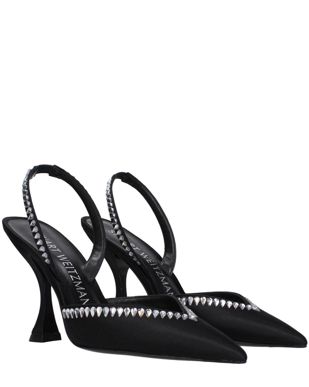 Black Satin Stiletto Heel Sandals