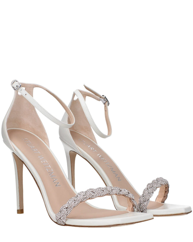 White Leather Stiletto Heel Sandals