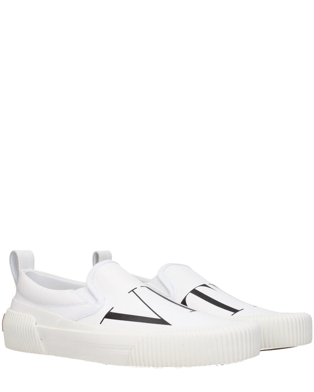 White Fabric Slip-On Loafers