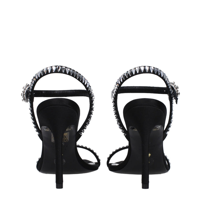 Black Satin Stiletto Heel Sandals