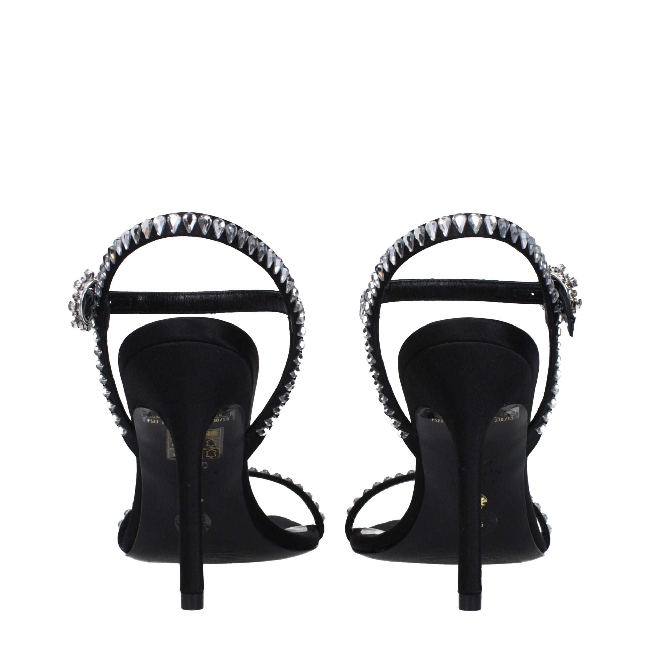 Black Satin Stiletto Heel Sandals