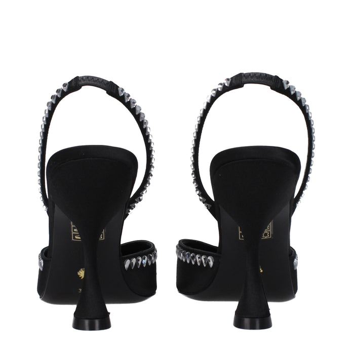 Black Satin Stiletto Heel Sandals