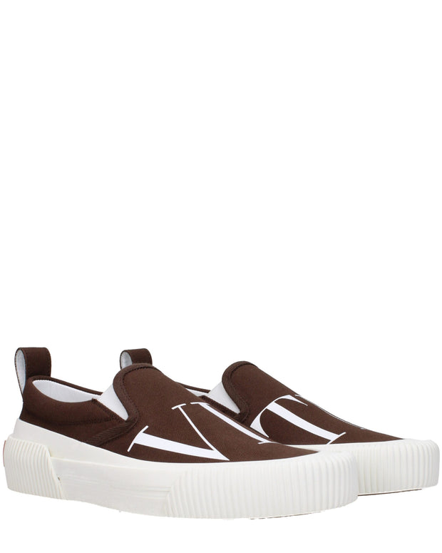 Brown Fabric Slip-On Loafers