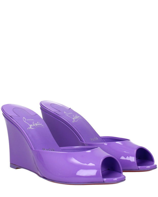 Purple Leather Wedge Sandals