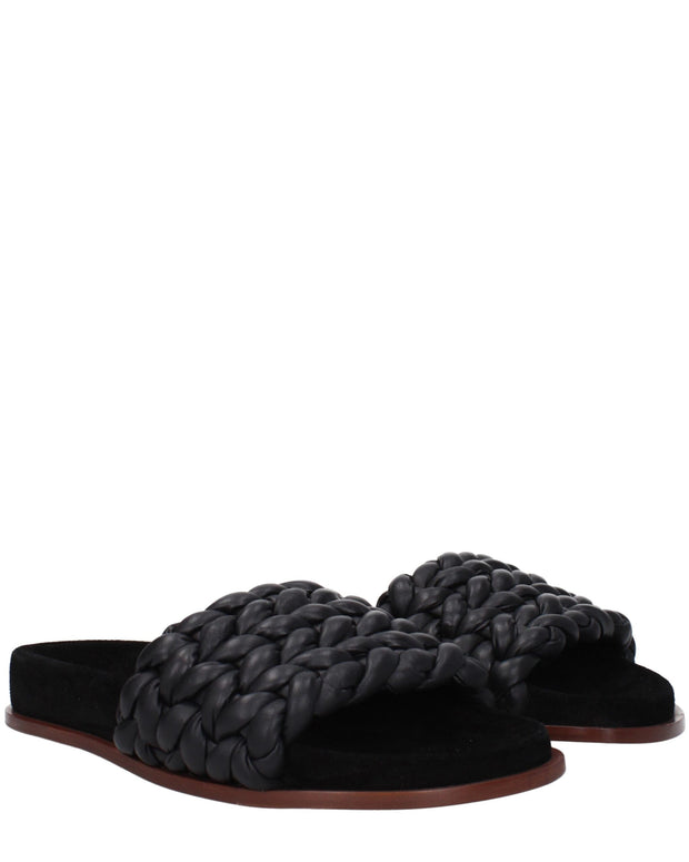 Black Leather Slippers Sandals