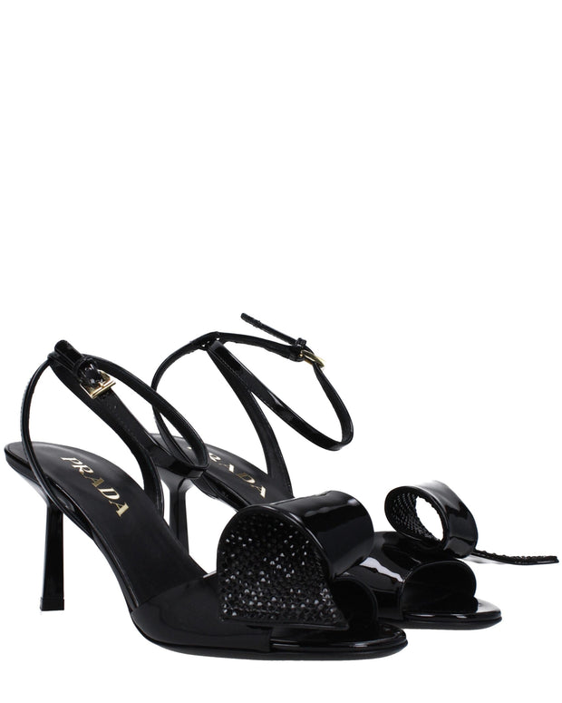 Black Leather Stiletto Heels Sandals