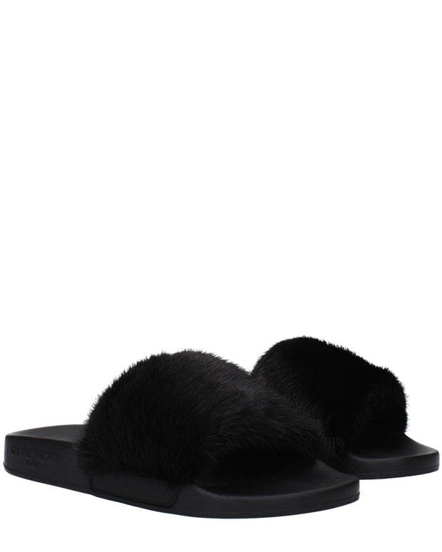 Black Cotton Slippers Sandals