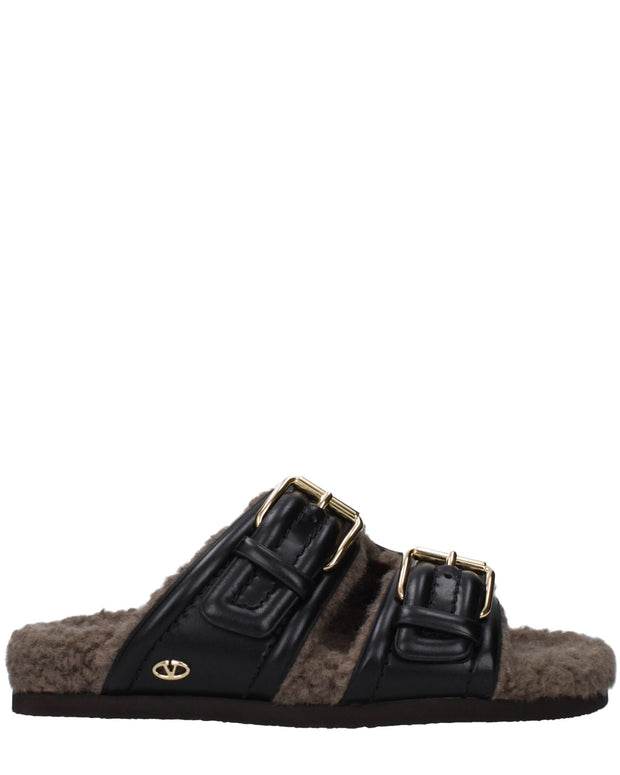 Black Leather Slippers