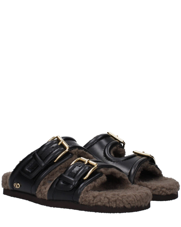 Black Leather Slippers