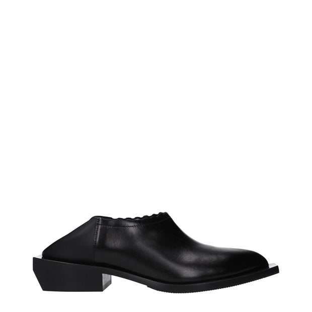 Black Leather Mules