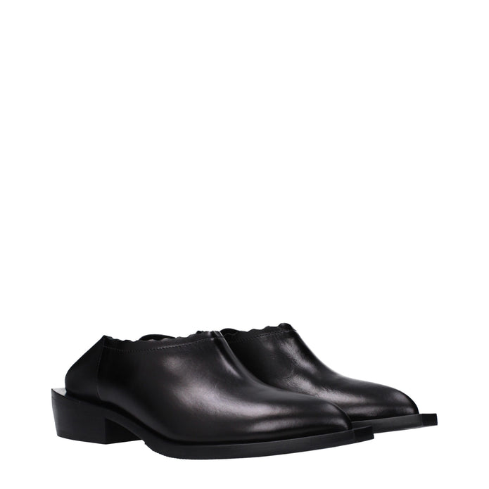 Black Leather Mules