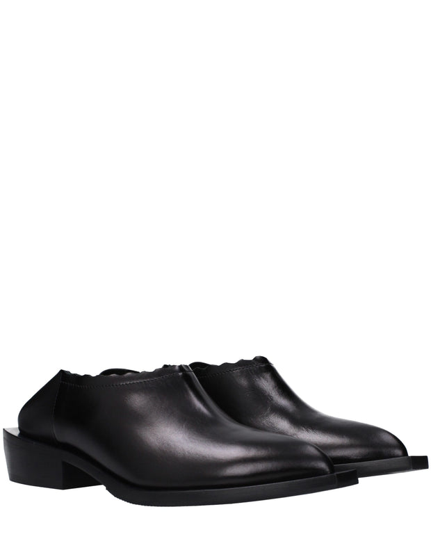 Black Leather Mules