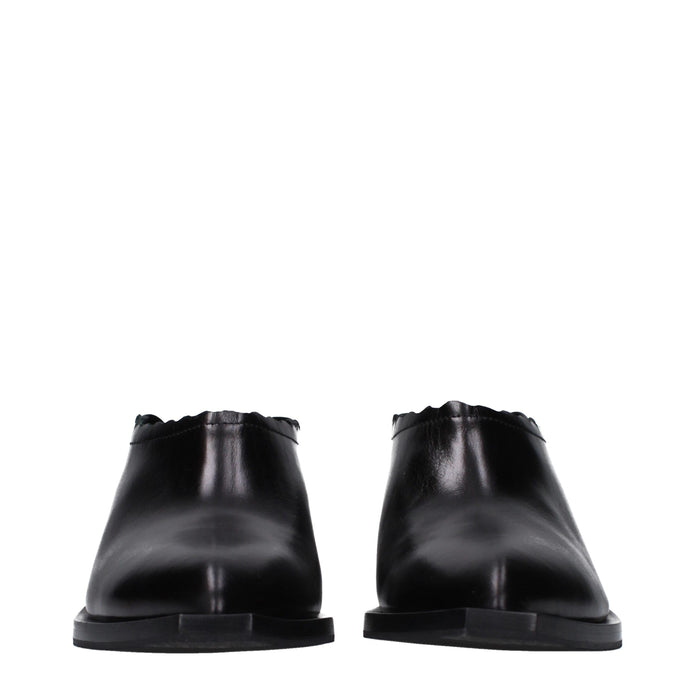 Black Leather Mules