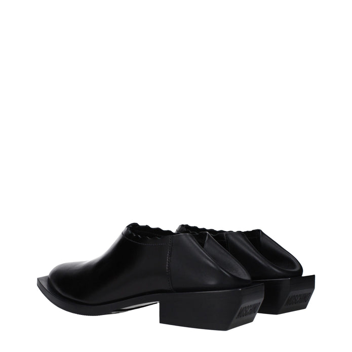 Black Leather Mules