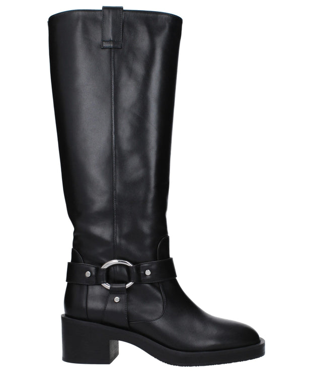 Black Leather High Heel Boots