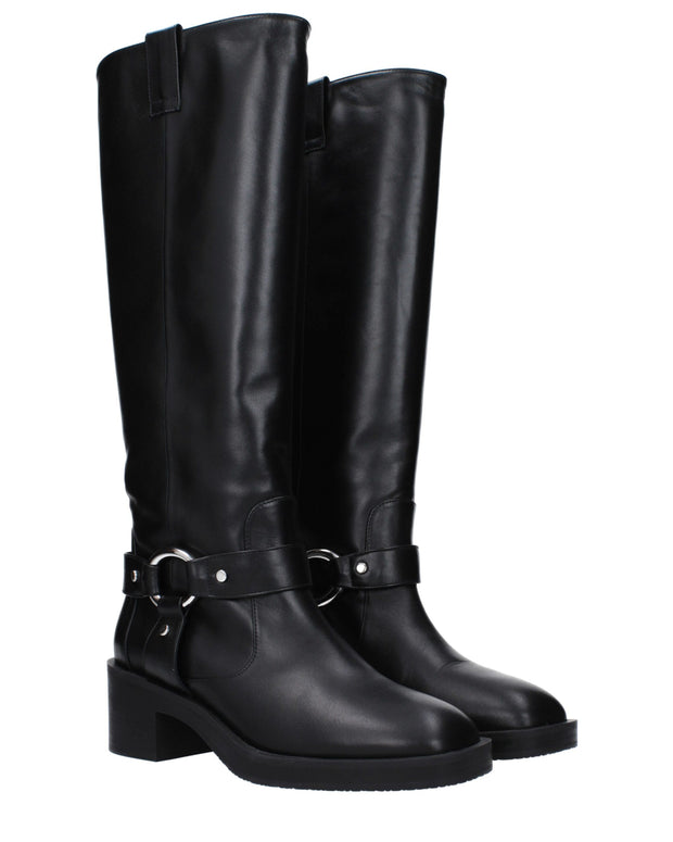 Black Leather High Heel Boots