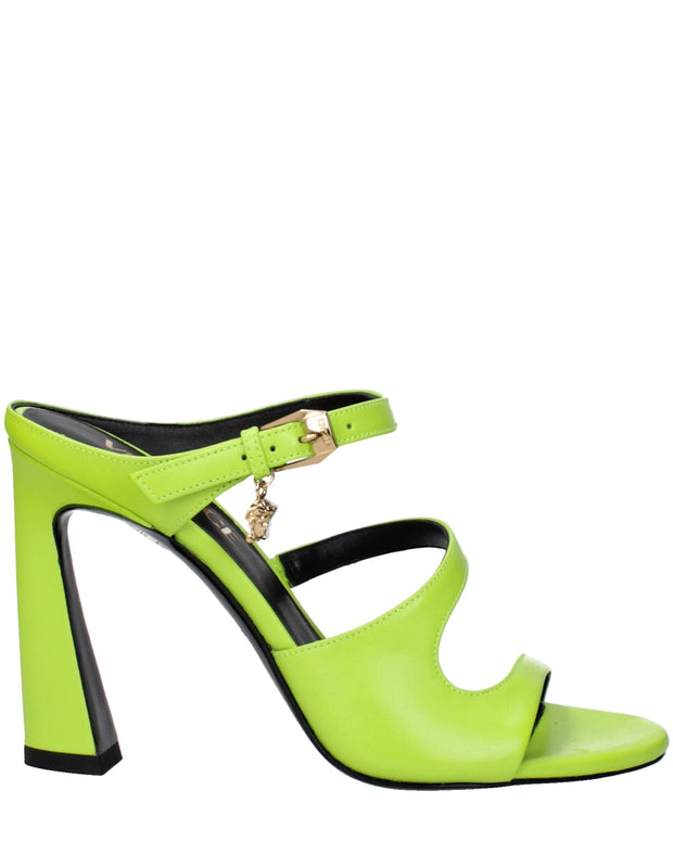 Green Leather Stiletto Heel Sandals