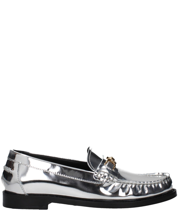 Gray Leather Slip-On Loafers