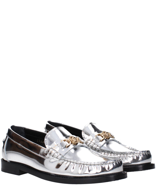 Gray Leather Slip-On Loafers