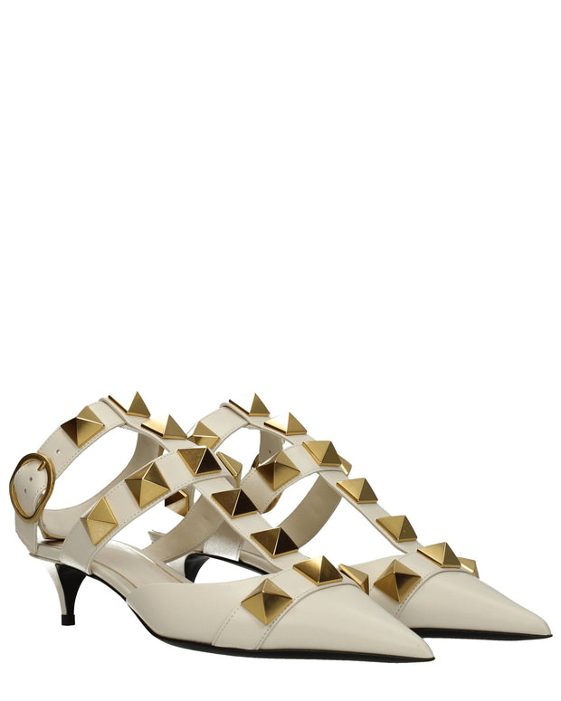 Beige Leather Stiletto Heels Sandals