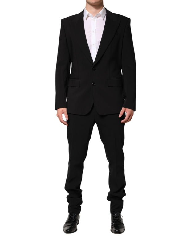 Black Cotton Single Breasted 2 Piece Suit