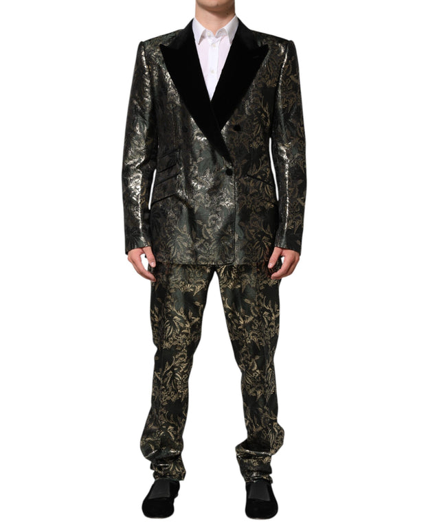 Metallic Floral Jacquard Silk 2 Piece Suit