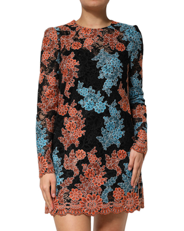 Multicolor Floral Embroidery Shift Mini Dress