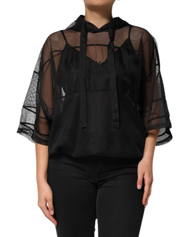 Black See Through Hooded Pullover Sweater